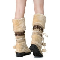 KatAlem čizme za snijeg žene široke tople visoke pete snijeg snijeg za retro zadržavaju srednju kosu na šetnju za žene čizme za snijeg Beige 8