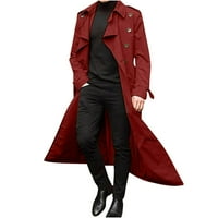 JMntiy jakne za muškarce Cleariance zimski dugi kaput za rovove Jednostavna boja topli kaput, Crveni, XL
