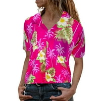 Dame vrhovi i bluze cvijeće napušta ananas Funky košulju FRONTPOCKET PRINT ROID THIRTS za žene Pink