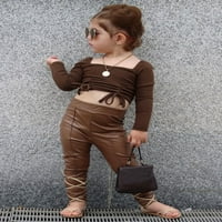 MA & Baby 2- godina dječje djevojke odijelo set dugih rukava Bowknot gornji dio i fau kožne duge hlače