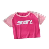 Ženska ležerna boja blok okrugli vrat kratki ružičasti ružičasti majice xs