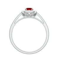 Vintage inspirirani prsten - laboratorija stvorio rubin prsten sa moissite halo, 14k bijelo zlato, SAD