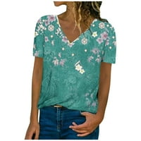 Ženski vrhovi bluza Žene kratki rukav Ležerne prilike Cvjetni ljetni V-izrez Blue XL