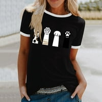 Ženska casual crew bluza za bluzu kratkih rukava ubod u boji mačke za ispis uzorka majica za odmor za
