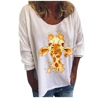 Ženska modna V-izrez Giraffe zabavni uzorak ispisani dugi rukavi Duks na vrhu hot8sl4869236