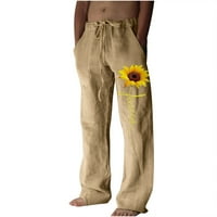 Muške hlače elastične struke povremene muške hlače široke noge tiskane čipke casual pantalone široke
