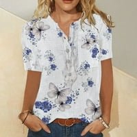Ernkv ženski trendi slobodni vrhovi Cleance cvjetni tiskovi s kratkim rukavima majice V izrez majice