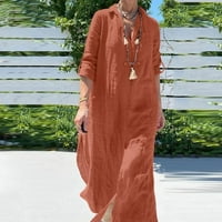 Oalirro Womens Ljetne haljine Ležerne prilike V rect rukavi Ljetne haljine za žene ANKLE pamučna posteljina narandžasta