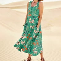 Gotyou haljine Ženski ljetni casual modni cvijet od tiskanog rukavskog džepnog haljina bez rukava zelena