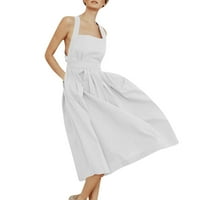 Dame SummerCotton posteljina čvrsto suspendirana otvorena haljina mini haljina puna boja ljetna labava casual haljina bijela l