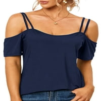 Voguele Ladies Tee Strappy Majica sa ramena T majica Loungewebrower Pulover Spaghetti Strap Tunički bluza Navy Blue 3xl