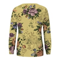 Yubatuo ženski povremeni modni cvjetni print dugih rukava O-izrez TOP bluza dukserica za žene žuti s