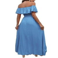 Boho Play s ramena Linijska haljina kratkih rukava Plave ženske haljine