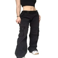 Xkwyshop ženski visoki struk teretni traperice hip hop ravno noga labave hlače sa džepovima Srednja