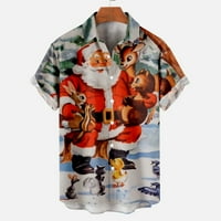 Muška majica s kratkim rukavima za čišćenje muškog ležernog punog gumba Božić Santa Claus Print sa džepnim