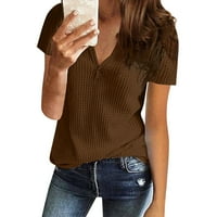 Ženske bluze Henley plus veličina bluza Čvrsti ženski plus majice kratki rukav Ljetni vrhovi Brown XL