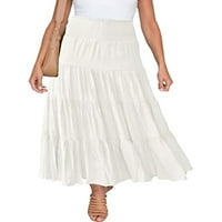 Paille ženske suknje visoko struk midi suknja ruffle labavi odmor bijeli l