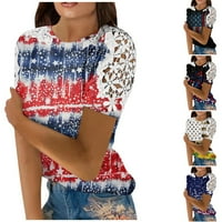 Američka košulja za zastavu Žene čipke kratkih rukava kratkih rukava 4. jula Kombinacije za okrugle