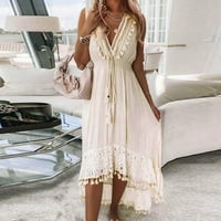 Ljetne haljine za žensko čišćenje ženskog trendi slatka V-izrez bez rukava čipke čvrste haljine dužine