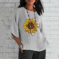 PhoneOaap bluza za žene Ljeto pamučno posteljina gornja moda plus veličine majica okrugli ovratnik sredina