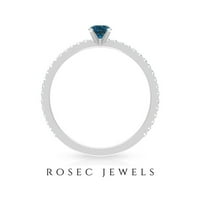 London Blue Topaz Solitaire prsten sa dijamantskim bočnim kamenjem, srebrnom srebrnom, US 9,00