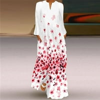 Boho Maxi haljina za žene sa rukavima Žene digitalne tiskane duge haljine V-izrez s džepovima Dugi rukav