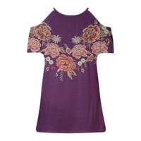 Ženski zapadni etnički stil Ispiši hladne ramene majice Ljetni patchwork kratki rukav V izrez cvjetni tunički vrhovi