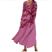 Vivianyo HD ženske haljine s dugim rukavima za čišćenje Ženske ljetne haljine Print dugih rukava okruglih haljina za okrugli vrat sa džepom povratne boje vruće ružičaste