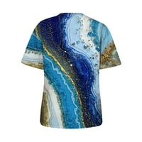 USMIXI ženske majice Moda labava fit tee vrhovi Ljeto kratki rukav Crewneck Dame Marbled Print vrhovi i bluze plavi s