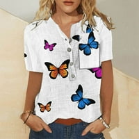 Žene ljetne vrhove Modni rucff majica s kratkim rukavima V izrez cvjetne košulje majice casual bluza plava 4xl