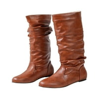 Rochimi Dame Slouchy Mid Calf Boots Stretchy ravne cipele okrugle nožne cipele Ženske modne ležerne