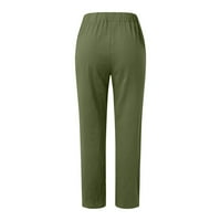 SHPWFBE posteljine žene Žene Žene Žene Visoke struk široke noge hlače modne vučne elastične pantalone udobne ravnotežne pantalone s džepovima Ženske zveznice zelene xl