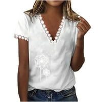 Cleance Ženska Basic V V izrez Kratki rukav majica Ljetni vrhovi Ležerne maselion Ispisana grafička