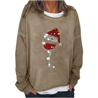 Žene Grafički božićni ispis Dukseri okrugli vrat Dugi rukav Duks duge vrhovi pulover bluza TEE majica
