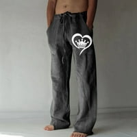 Duks za žene široke pantalone za noge Ljeto pamučno konopljenim konopcem otisnuto čipke Sportske hlače Ležerne hlače, sivo, m