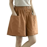 Ženske casual bermuda kratke hlače elastične struke pamučne kratke hlače s džepovima dužine koljena