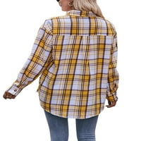 Trowwalk Dame Košulje Plaid bluza Revel na vratu Žene Ležerne prilike tunika Dugi rukav Yel XL