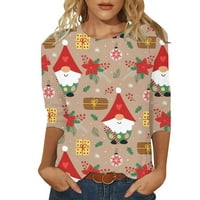 Božićne majice za žene Ležerne prilike za ispis Božić sa tri četvrtine rukava okrugli vrat Khaki M