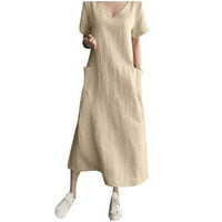Ženske haljine casual proljeće SummerCausal sa džepom plus veličine V-izrez dugih rukava zimska pad