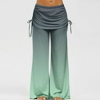 DUHOFER Womens Yoga dugački pantni natpisni kasutni printer elastični struk široke noge hlače za brisanje