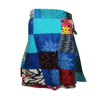 Ženski patchwork omotaj suknje, omotajte oko kratkih suknji za pamuk, ljetne plave crvene indijske magične