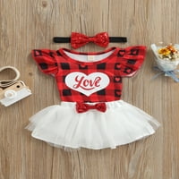 Mialeoley Baby Girls postavljeno Love Pismo Ispis Plaid BodySuit + tulle suknja sa lukom + trakom za
