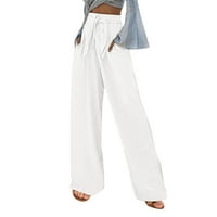 Ociviesr ženske casual solid u boji labavi džepovi elastične pojaseve struk hlače duge pantalone Ljetne