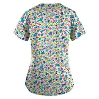 Strungten ženski cvjetni tisak kratkih rukava V-izrez V-izrez Radna uniforma Džepne bluze Bluze za žene