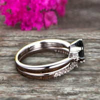 1. Carat Round Cut Black Diamond Moissanite Angažman prsten 10k bijelo zlato sa umjetnošću Deco Vintage