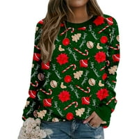 Ženski božićni print dugih rukava, pulover povremenog bluza