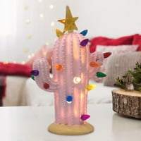 Cactus božićno drvce sa lampicama osvijetljena smola keramičkog božićnog drvca Vintage Božićni kaktus Dekor svjetlo za božićno drvce Kaktus za Xmas Home Stonetop ukrasi