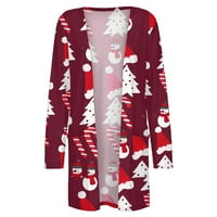 Guvpev ženski božićni dugi rukav s prednjim kardiganom tiskane gornje lagane jakne božićne kostime za