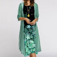 Žene Ljetne casual haljina za odmor cvjetna šifon bez rukava Maxi Dvije set haljina kardigan zamotavanje