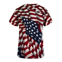 USMIXI majice za žene kratki rukav V-izrez zvijezda Striped ispis ljetni osnovni vrhovi 4. jula Dan
